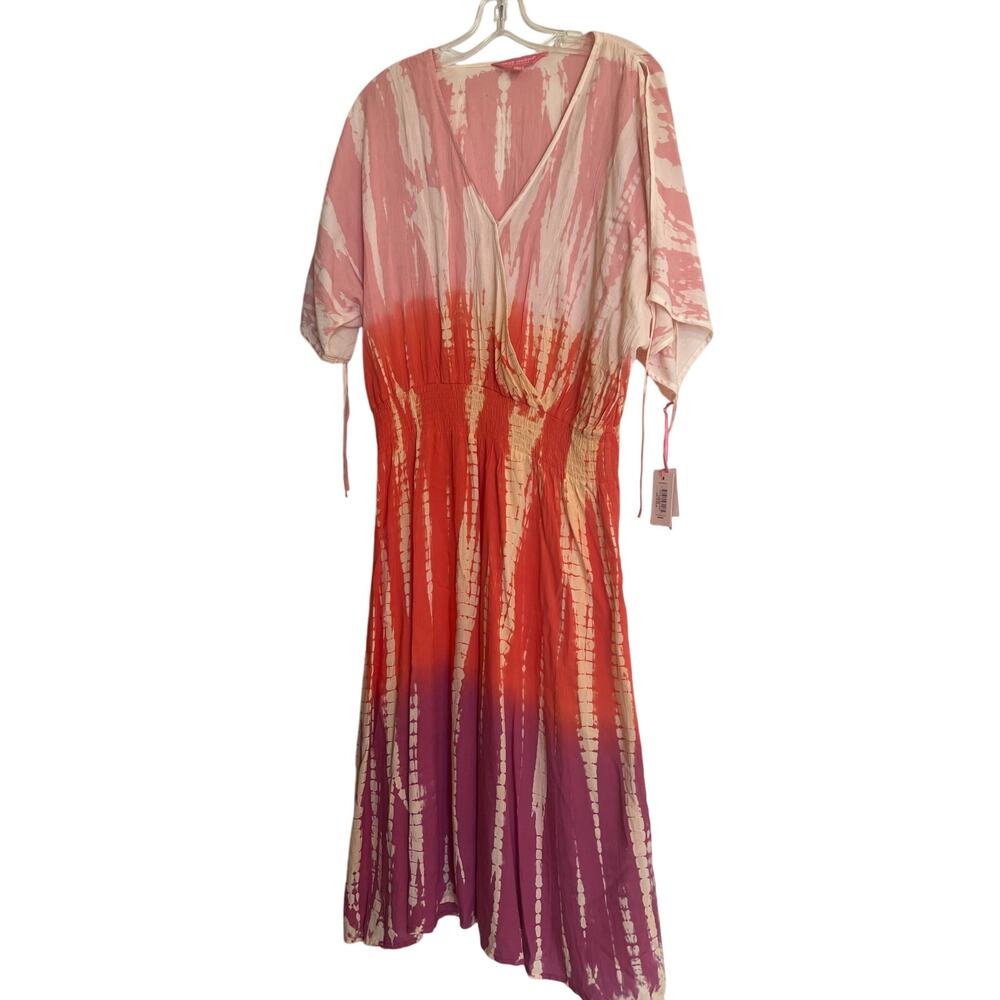 Simply Southern NWT Pink Orange Tie Dye Split Sleeve Smocked Dress Large